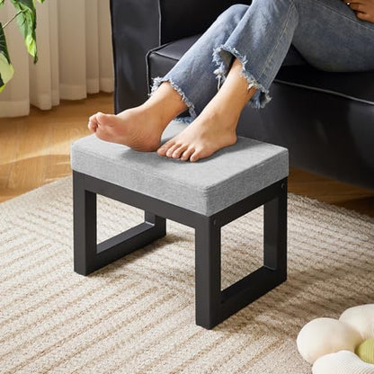 IBUYKE 16 Inch Small Foot Stool Ottoman, Rectangle Linen Foot Rest with Padded Seat and Metal Legs, Modern Ottoman Foot Rest for Living Room Bedroom Entryway Couch, Grey-Blue WBD001L - color: Grey-blue