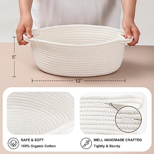 8 Pack Small Woven Basket with Gift Bags and Ribbons, All 12"x 8"x 5", Empty Decorative Gift Chest Box, Cute Baby Gift Basket for Nursery, Cotton Rope Room Shelf Storage Basket with Handles, White