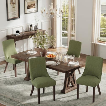 MALOL Wooden Dining Chairs Set of 4, Upholstered Kitchen & Dining Room Chairs with Solid Wood Legs Curved Backrest Farmhouse Accent Chair for Dining/Kitchen/Living Room, Green - color: Green, size: Set of 4