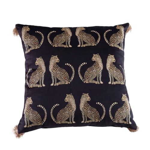 Lumbar Decorative Throw Pillow Cover with Tassels Leopard Pattern Cushion Cover Luxury Style Soft Velvet Pillowcase for Sofa Couch Bedroom (18"x18",Black) - color: Black, size: 18" x 18" (Pack of 1)