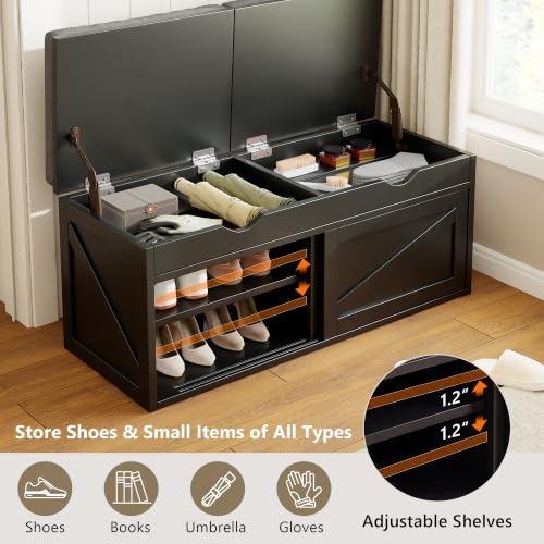 iPormis Shoe Storage Bench,40" Wide 2-Tier Shoe Bench with Padded Seat Cushion and Lift Top Storage,Entryway Bench with Adjustable Shelf,Wooden End of Bed Bench,Black - color: Matte Black