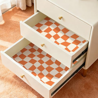 Retro Checkered Wallpaper Peel and Stick Burnt Orange Beige Pink Checkered Contact Paper Waterproof 70s Groovy Mid Century Modern Geometric Wallpaper MCM Wavy Checkerboard Desk Wrap 17.5x80 - size: 17.5" x 80"