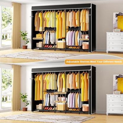 H50C Clothes Rack with Cover, Large Covered Clothing Rack, Black | Freestanding Portable Closets for Hanging Clothes, Heavy Duty Garment Racks with Shelves, 91.3 Inches Wide, Max Load 1350 Lbs - color: Black Rack with Black Cover