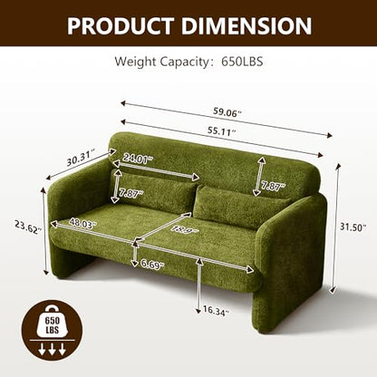 59" W Loveseat Sofa, Modern Love seat Couch, Solid and Easy to Install, Upholstered 2-Seater Couch for Bedroom, Apartment, Living Room，Green - color: Green, size: 30.31"D x 59.08"W x 31.5"H