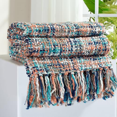 Multi-Color Cable Woven Throw Blanket for Couch - 50"X60" | Multicolored Boho Style,Super Soft Warm Cozy Chunky Blankets with Decorative Tassels for Bed and Sofa,Pink - color: Multi-color Pink, size: 50"x60"