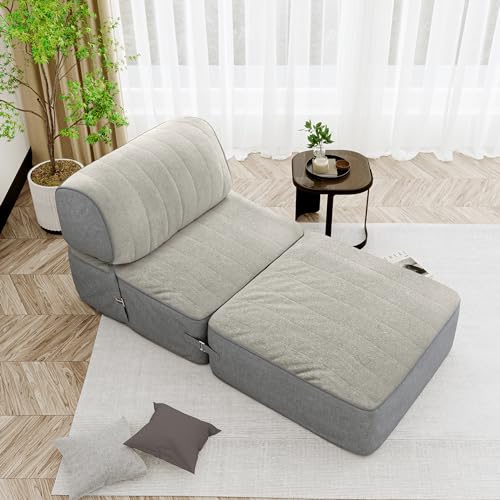 FlexiLounge 30" Convertible Sofa Bed,Boneless Loveseat Folding Sofa Bed,Multi Mode Futon Sofa Bed,Washable Linen Floor Couch Portable Sleeper Chair for Small Space Bedroom Dorm Apartment