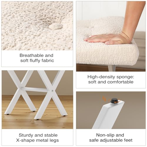 18-Inch Large Vanity Stool Chair, Beige Makeup Stool | Vanity Bench, Metal X-Legs, 350 LBS, 20"x16.9"x18", Ottoman Accent Stool, Breathable Soft Boucle Fabric Saddle Seat - size: Large, style: Beige Fabric