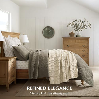 EVERGRACEHOME Chunky Chenille Knit Throw Blanket, 50 x 60, Beige | Sculpted Moss Stitch, Chic Modern Farmhouse, All-Season Warmth, OEKO-TEX® Certified, Elegant Blanket for Couch, Bed, Sofa - color: Beige, size: 50" X 60"