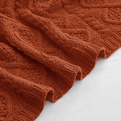 Homiest Rust Cable Knit Throw Blanket Set of 3, with 2 Pillow Covers | Pure Acrylic, Lightweight & Breathable, All-Season Use, Machine Washable, Wrinkle & Fade Resistant, for Couch Bed And Sofa - color: Rust, size: 50 x 60 Inch Blanket & 18 x 18 Inch Pill