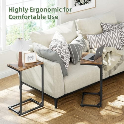 Simple Trending C Shaped End Table, Small Side Table, TV Trays for Couch, Sofa Table for Living Room, Bedside, Rustic Brown - size: Wide Table Top Single Set