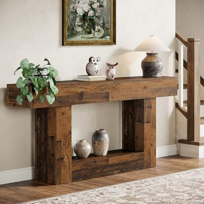 Tribesigns 63" Console Table, Farmhouse 2-Tier Entryway Table with U-Shaped Base, Narrow Long Wood Sofa Table Behind Couch Table for Living Room, Hallway, Foyer, Mix Brown - color: Mix Brown