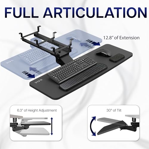 VIVO Premium Adjustable 34 x 11 inch Computer Keyboard and Mouse Platform Tray, Ergonomic Under Table Desk Mount Drawer with Padding, Black, MOUNT-KB34P-B - color: Black, size: 34 inch