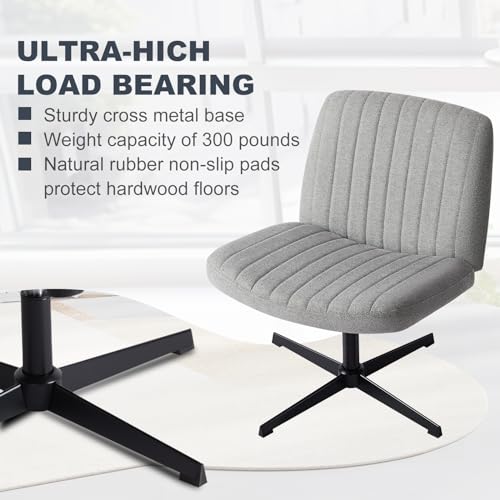 DUMOS Criss Cross Chair No Wheel Legged Office Wide Comfy Desk Vanity Chair, Armless Computer Task Seating Comfy Fabric, Swivel Home Height Adjustable for Bedroom, Study, Grey No Wheel - color: Grey No Wheel