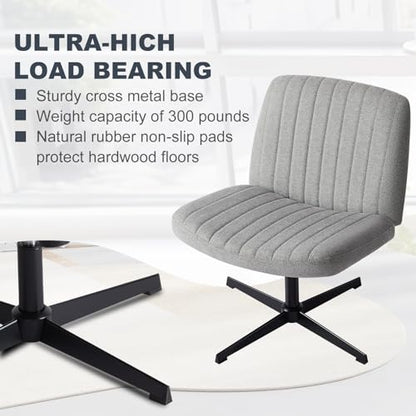 DUMOS Criss Cross Chair No Wheel Legged Office Wide Comfy Desk Vanity Chair, Armless Computer Task Seating Comfy Fabric, Swivel Home Height Adjustable for Bedroom, Study, Grey No Wheel - color: Grey No Wheel