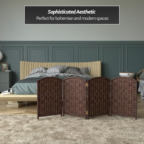 Red Lantern 2 ft. Short Diamond Weave Fiber Folding Screen - Dark Mocha - 4 Panel - color: Dark Mocha, size: 4 Panel