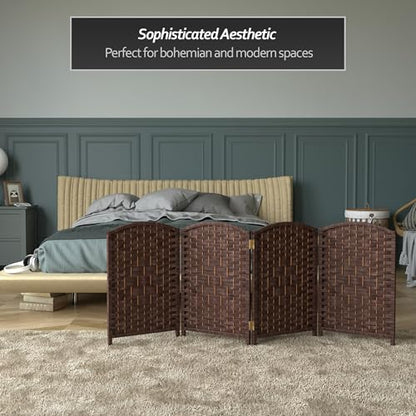 Red Lantern 2 ft. Short Diamond Weave Fiber Folding Screen - Dark Mocha - 4 Panel - color: Dark Mocha, size: 4 Panel