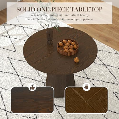39'' Round Dining Table for 4, Modern Pedestal Kitchen Table Circle Wood Walnut Grain Finish Grain Tabletop Dinner Table Kitchen Table with One-Piece Tabletop for Small Spaces, Walnut Wood - color: Walnut Wood, 39” Round