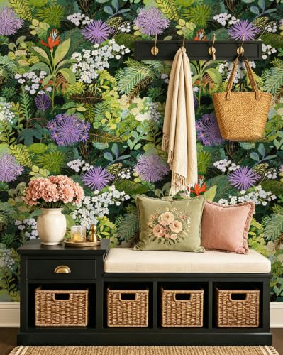 Peel and Stick Wallpaper Floral Renter Friendly Wallpaper | Stick On Removable Boho Leaf Contact Paper Tropical Rainforest Wallpaper for Kitchen Wall Decor,17.5 x 118 in