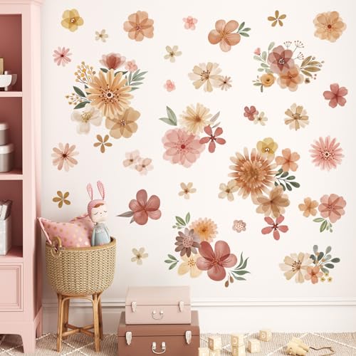 decalmile Boho Daisy Flower Bohemian Floral Wall Girls Wall Decals Stickers - color: D