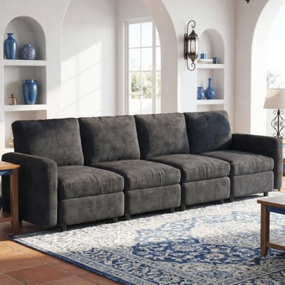 Guyii 116.92" Grey 4-Piece Sofa Set, Extra-Large 4-Seater Modular Sectional Sofa, Modern Convertible Sectional Couch for Living Room, Bedroom, Home - color: Grey, size: 4 Seat Sofa (No Ottoman)