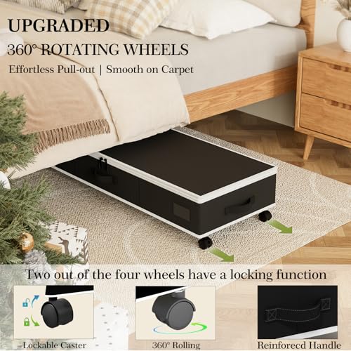 GoMaihe Under Bed Storage with Wheels: 70L Rolling Bins for Wrapping Paper Storage, Toys, Clothes - Includes Mesh Bag & Adjustable Dividers, Metal Frame Easy Pull-out Black 1-Pack - color: Black
