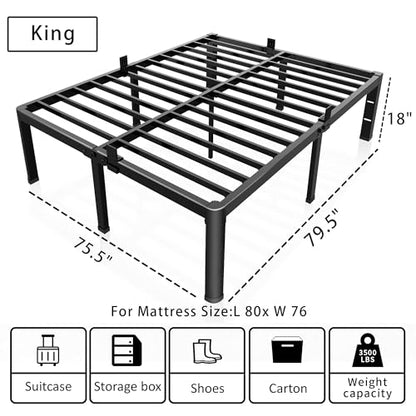 ROIL 18 Inch King Bed Frame with Rounded Corner & 4 Mattress Baffles | Easy Assembly, Noise Free, 3500LBS Load Capacity, No Box Spring Needed, 16.4" Storage Space, Headboard Hole, Heavy Duty Steel - size: King, style: 18 Inch