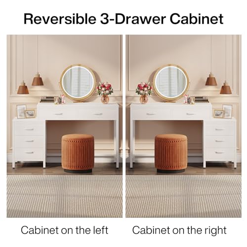 Tribesigns Vanity Desk with 5 Drawers, Makeup Vanity Table | Dressing Table with Side 3-Drawer Chest, Make Up Vanities for Women, Girls (Without Mirror), White - style: White