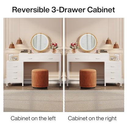 Tribesigns Vanity Desk with 5 Drawers, Makeup Vanity Table | Dressing Table with Side 3-Drawer Chest, Make Up Vanities for Women, Girls (Without Mirror), White - style: White