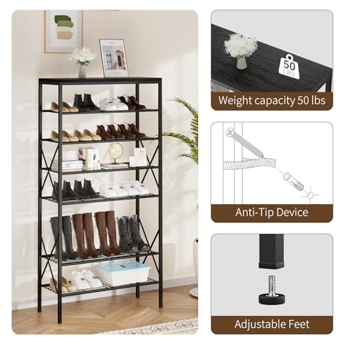 8 Tiers Shoe Rack, Large Capacity Shoe Rack Holds 32 Pairs of Shoes, Durable and Stable, Adjustable Metal Shelf Stackable Shoe Shelf for Entryway, Hallway, Living Room, Closet - color: Black, size: 27.8" x 10.8" x 52.6"