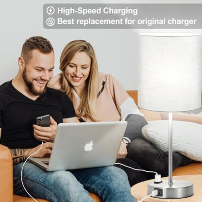 Set of 2 Grey Touch Control Table Lamps with 2 USB Ports & AC Outlet, 3-Way Dimmable Bedside Nightstand Lamps, Desk Lamp for Bedroom Living Room Nursery, 800 Lumens 5000K Daylight Bulbs Included - color: (2 Pack)Gray & Brushed Nickel(Base)-5000K Bulbs Inc