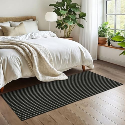 Washable Runner Rug, Non Slip Hall Runner, 2x6 Ft, Black/Cream | Washable Braided Runner Carpet, Non Slip Rubber Dot Backed, For Hallway, Kitchen, Entryway, Bedroom, Laundry Room, Foyer - color: Black and Beige, size: 2' x 6' (Rectangular)