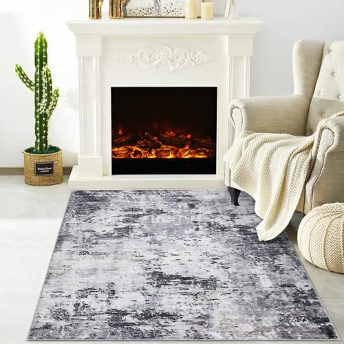 ROYHOME Modern Abstract 2x3 Area Rug Non Slip Non Shedding Low Pile Stain Resistant Rug for Entryway Kitchen Bedroom,Grey - color: Grey, size: 2' x 3' (Rectangular)