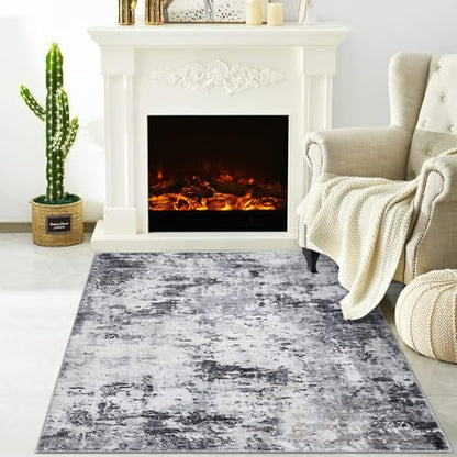 ROYHOME Modern Abstract 2x3 Area Rug Non Slip Non Shedding Low Pile Stain Resistant Rug for Entryway Kitchen Bedroom,Grey - color: Grey, size: 2' x 3' (Rectangular)