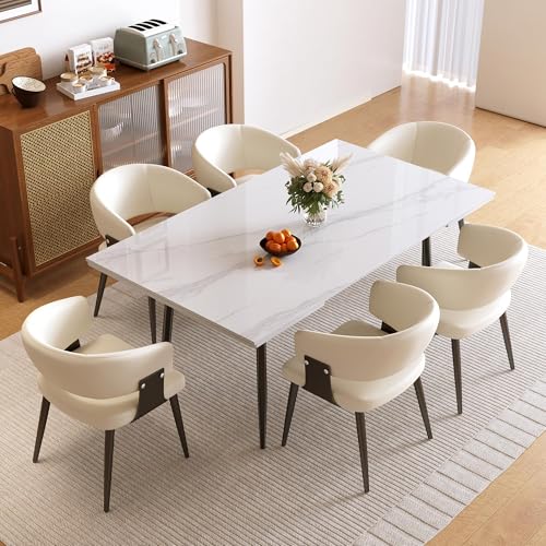 62.9"–94.4" Modern White Extendable Dining Table for 6–10 People | Scratch & Heat Resistant Sintered Stone Tabletop Kitchen Table, Stainless Steel Leg Design for Dining Room & Outdoor Patio - color: White 62.9” of 94.4”
