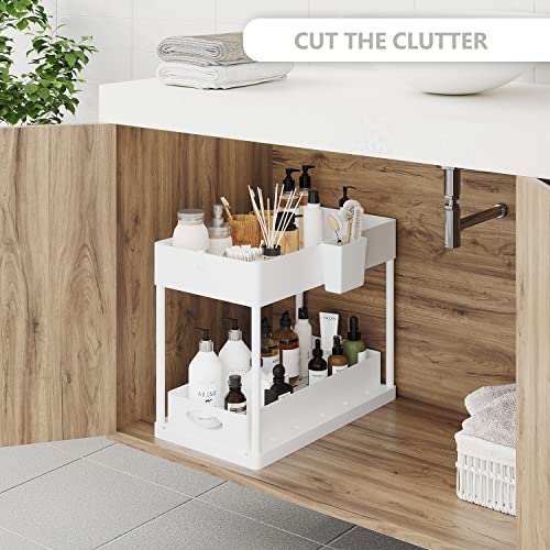 Under Sink Organizers and Storage, Bathroom Cabinet Organizer, Sink Shelf with Utility Hooks and Side Caddy for Under Cabinet Storage | Under Kitchen Sink Organizer with Sliding Drawer, White (1-Pack) - color: White, size: Pull-Out - 1 Pack