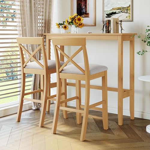 3 Piece Counter Height Dining Table Bar Table Set with 2 Chairs, Small Kitchen Table Breakfast Nook for 2, Good for Bar or Small Space, Natural - color: Natural