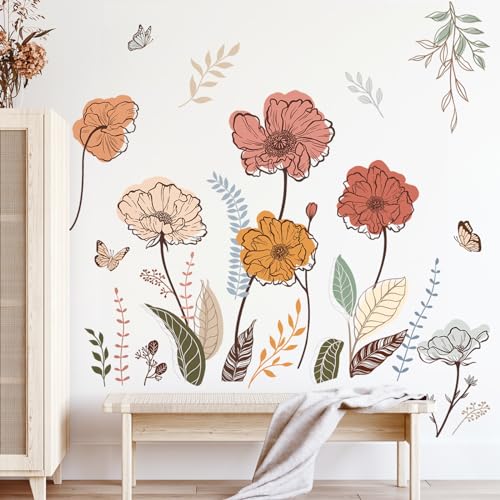 wondever Boho Flower Wall Stickers Wildflower Floral Grass Peel and Stick Wall Art Decals for Living Room Bedroom TV Wall | Peel and Stick, Removable, Wall Art Decals, Wall Decoration, Living Room Bedroom, Office Sofa TV Home Wall Decor