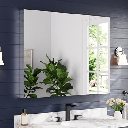 44"x36" Medicine Cabinet with Mirror & Soft Close Hinges, Surface Mount or Recessed Medicine Cabinet with Adjustable Shelves, Bathroom Wall Medicine Cabinet with Storage, Aluminum Alloy Frame, Combo - size: 44" x 36"