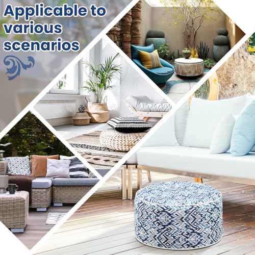 Cinnvoice 2 Pcs Inflatable Outdoor Ottoman Pouf Waterproof Round Footrest with Handle D21 x H9 Inch Indoor Outdoor Portable Footstool for Patio Garden Camping or Home Pool(Diamond Stripes) - style: Diamond Stripes