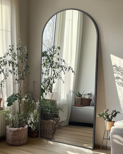 Full Length Mirror with Stand, 58"x19" Arched Full Body Mirror, Large Stand Up Aluminum Frame Floor Freestanding Hanging Leaning Mounted for Bedroom Living Room Entryway Black - color: Black, size: 58"L x 19"W