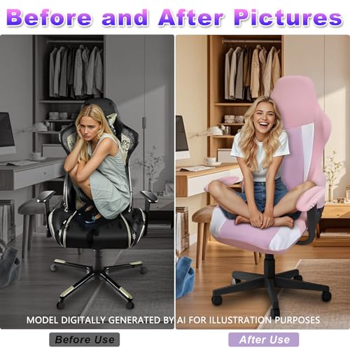 Gaming Chair Covers Only,Stretchable Fit Thick Breathable Mesh | Cat Scratch Proof,Scratch Resistant,Soft,Gaming Chair Seat Cover with 2Pcs Armrest Slipcovers(Pink-white,Style 2) - color: Pink-white, size: Style 2