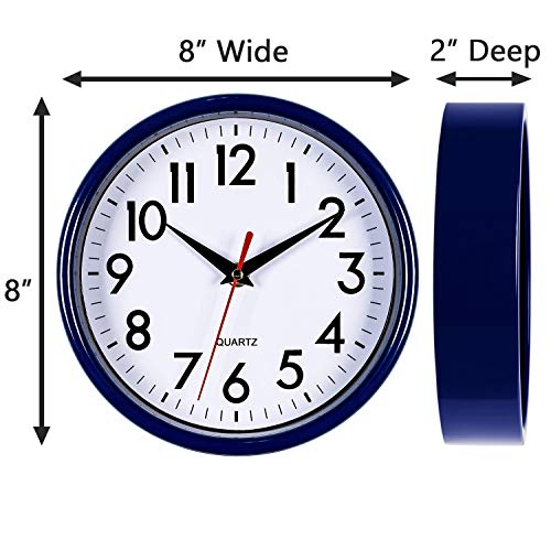 Bernhard Products Navy Blue Wall Clock 8" Silent Non-Ticking Quality Quartz Battery Operated Small Clock for Boys/Kitchen/Classroom/Office/Nursery Room Easy to Read - color: Navy Blue