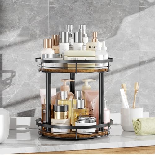LAMU 10'' Wood Lazy Susan Spice Rack Organizer, 2 Tier Spice Organization for Cabinet, Countertop, Kitchen, Table Top, Pantry, Condiment and Seasoning Rack Organizer - size: 2 Tier 10 in