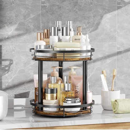 LAMU 10'' Wood Lazy Susan Spice Rack Organizer, 2 Tier Spice Organization for Cabinet, Countertop, Kitchen, Table Top, Pantry, Condiment and Seasoning Rack Organizer - size: 2 Tier 10 in