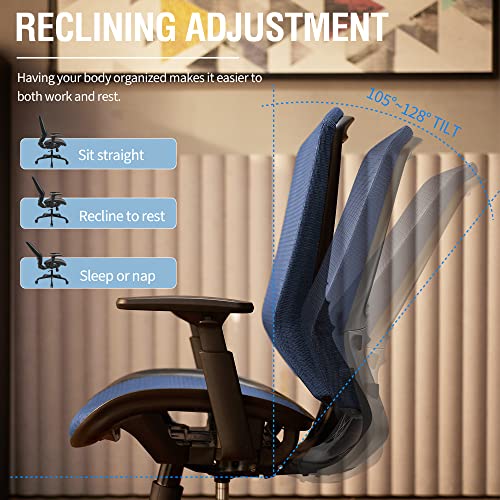 Mesh Office Chair,Ergonomic Computer Desk Chair,Sturdy Task Chair- Adjustable Lumbar Support & Armrests,Tilt Function,Comfort Wide Seat,Swivel Home Office Chair (Blue) - color: Blue