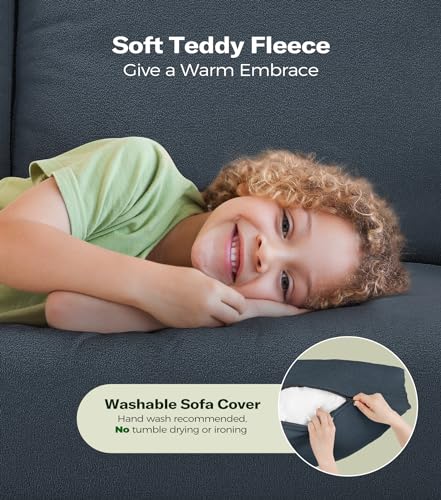 Welzona Loveseat, 51" Small Couch, Teddy Love Seat, Small Loveseat Sofa | Comfy Teddy Fabric, Tool-free Setup, Washable Covers, All-wood Small Sofa Couch for Living Room, Bedroom, Blue Grey - color: Blue Grey, size: loveseat