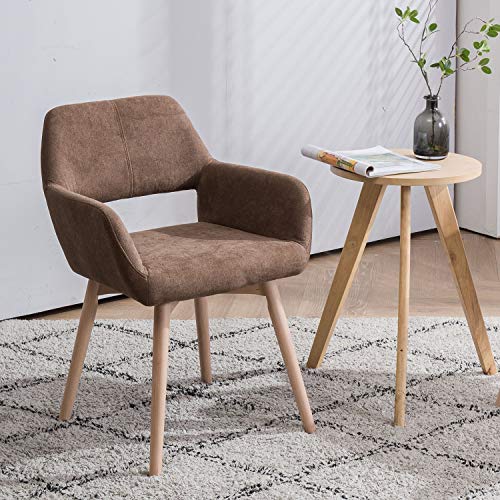 Desk Chair No Wheels Vanity Chair Comfy Accent Chair for Living Dining Room Bedroom Home Office Mid Century Modern Upholstered Armchair Sofa Chair (Brown, 1) - color: Brown