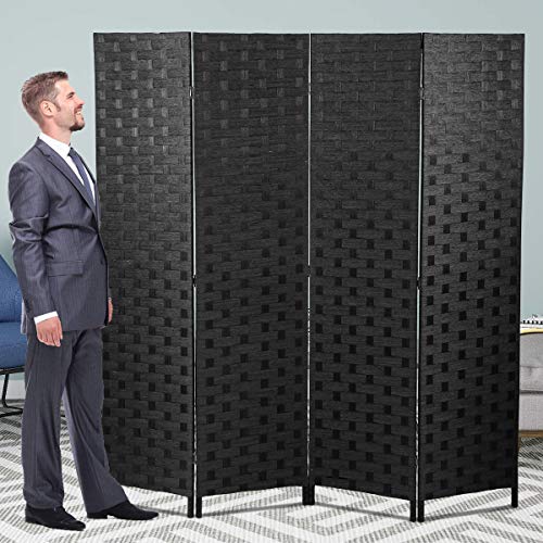 Room Divider, 4 Panel Room Dividers and Folding Privacy Screens 6FT Tall Wall Divider Wood Screens Dorm Partitions Freestanding Temporary Wall Room Furniture Separators- Black - color: Black, size: 4 panels