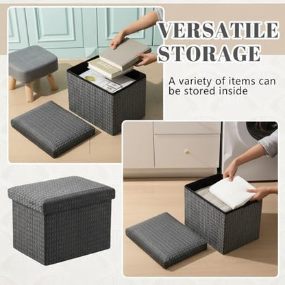 Thyle Storage Ottoman with Lid, Foldable Foot Rest Stool with Hidden Storage, Corduroy Ottoman for Living Room Bedroom Dorm Under Desk, 16x12x12 Inch(Grey)