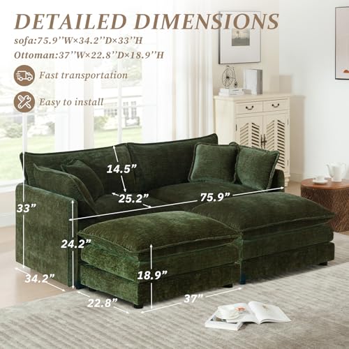 70.8" Chenille U Shaped Modular Sofa with Ottoman,Green | Randomly Assemble Modular Sofa Sets, Modern Recliner Deep Seat Sofa Set for Living Room,Office - color: Green, size: 2S+2O